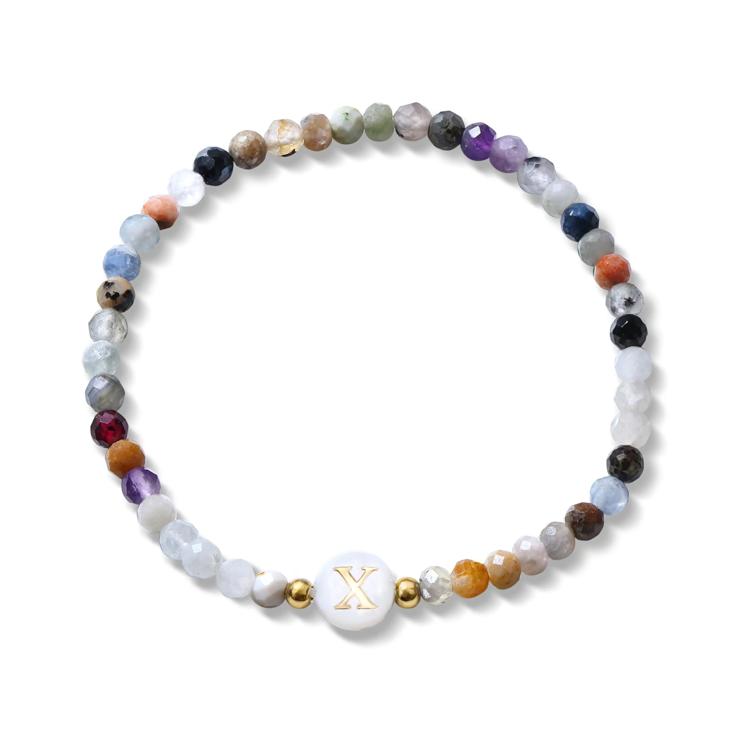 BodyBonita Braccialetti con Iniziale X in Pietra Naturale e Madreperla Sintetica, Elastico, 16,5 cm - immagine 1