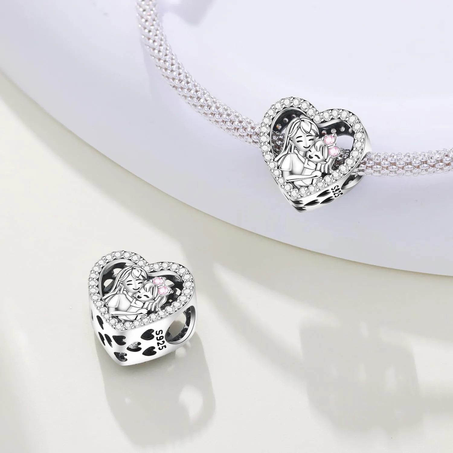 PANPOKI Charms in Argento 925 Tema Amore Infinito - Infermiera con Cuore, Madre e Figlia, Pendenti per Bracciali e Collane - immagine 2