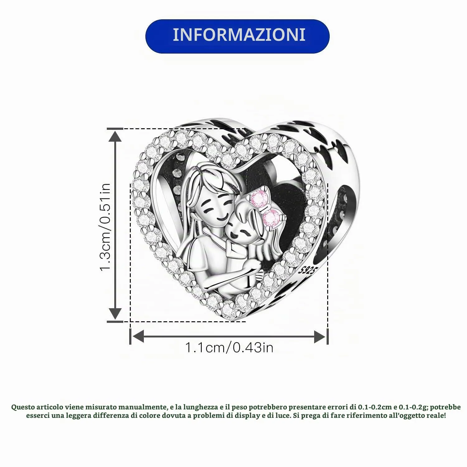 PANPOKI Charms in Argento 925 Tema Amore Infinito - Infermiera con Cuore, Madre e Figlia, Pendenti per Bracciali e Collane - immagine 4