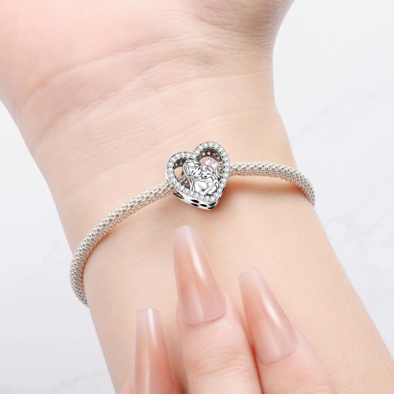 PANPOKI Charms in Argento 925 Tema Amore Infinito - Infermiera con Cuore, Madre e Figlia, Pendenti per Bracciali e Collane - immagine 5