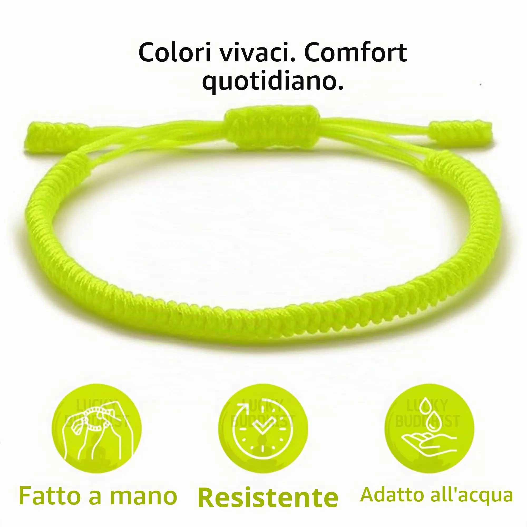 LUCKY BUDDHIST Bracciale Tibetano Buddista Regolabile in Corda Intrecciata con Portachiavi Buddha in Legno - immagine 5