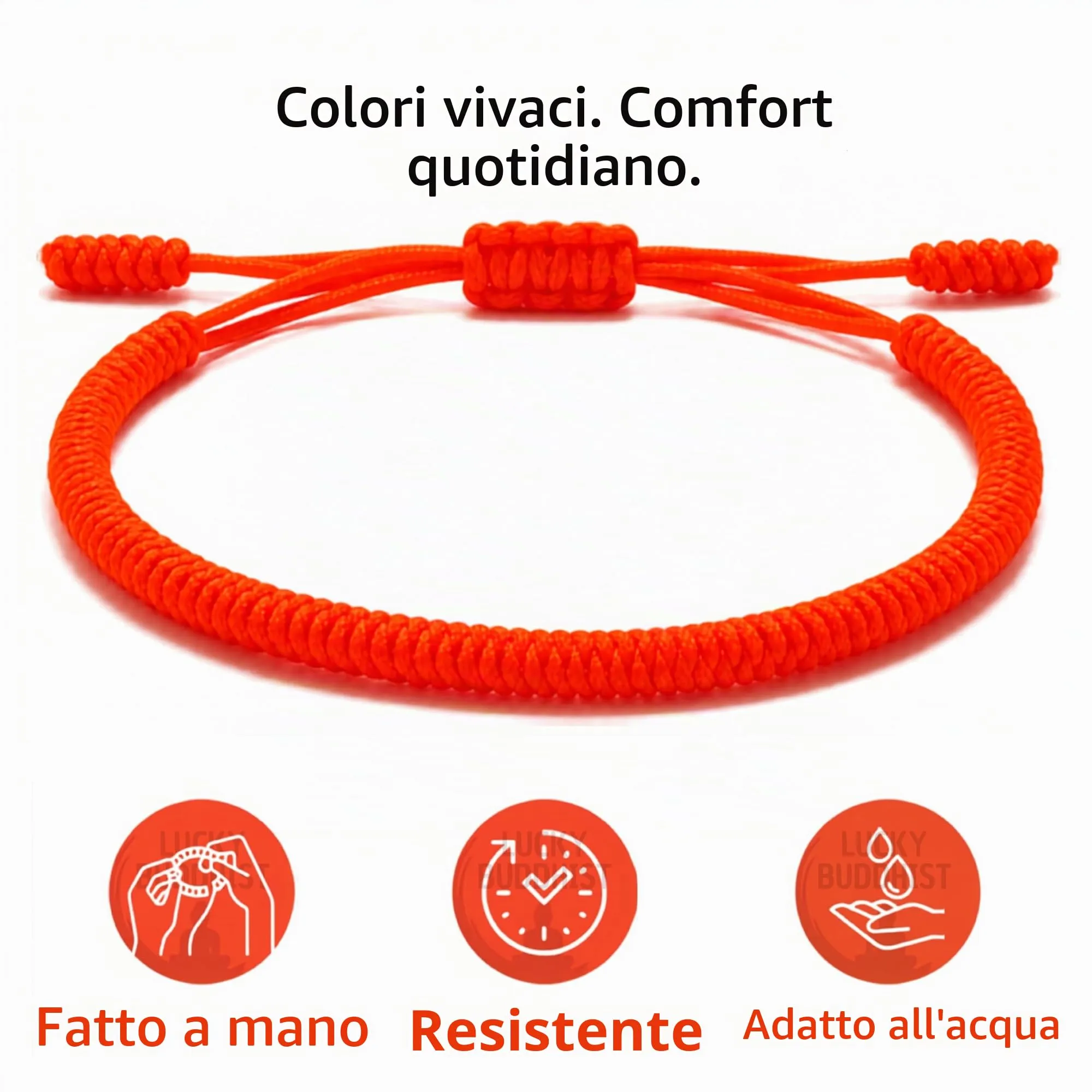 Lucky Buddhist Bracciale Tibetano Buddista Regolabile in Corda Intrecciata con Portachiavi Buddha in Legno - immagine 5