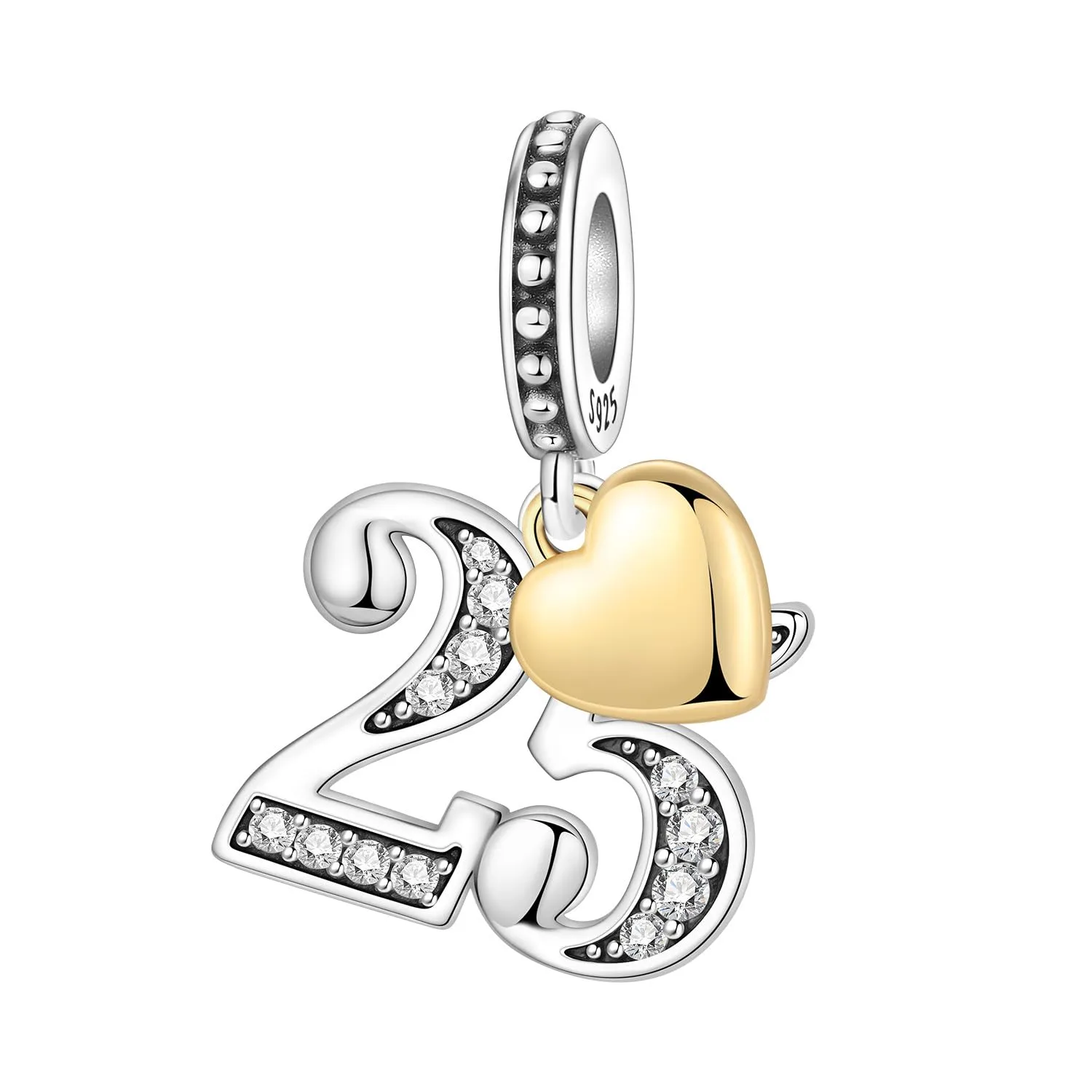 PANPOKI Ciondoli Numerici Argento 925 con Cuore Placcato Oro 18K e Zirconi - immagine 1
