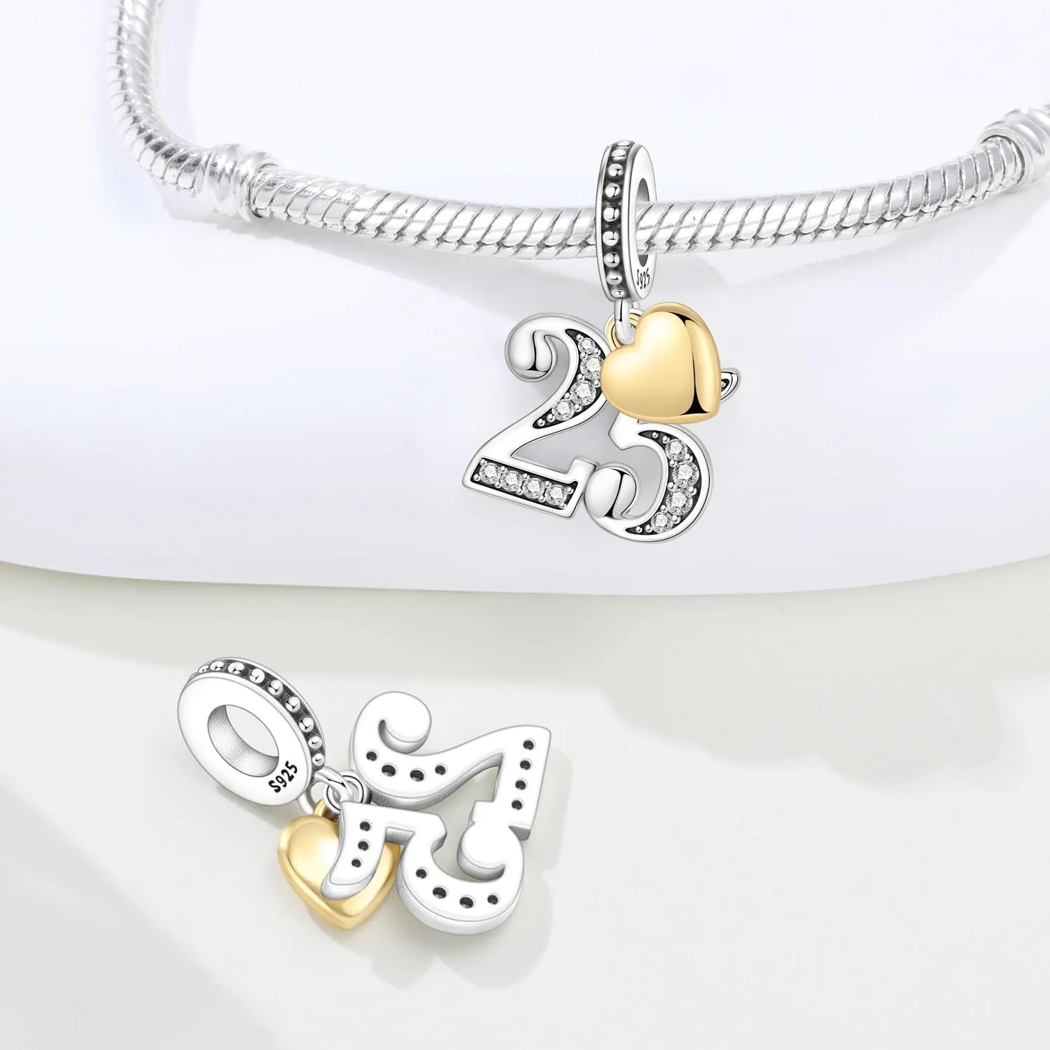 PANPOKI Ciondoli Numerici Argento 925 con Cuore Placcato Oro 18K e Zirconi - immagine 2