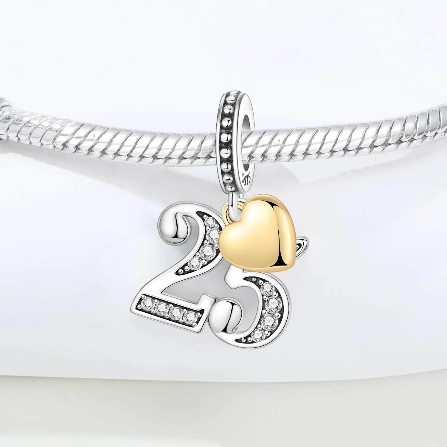 PANPOKI Ciondoli Numerici Argento 925 con Cuore Placcato Oro 18K e Zirconi - immagine 3