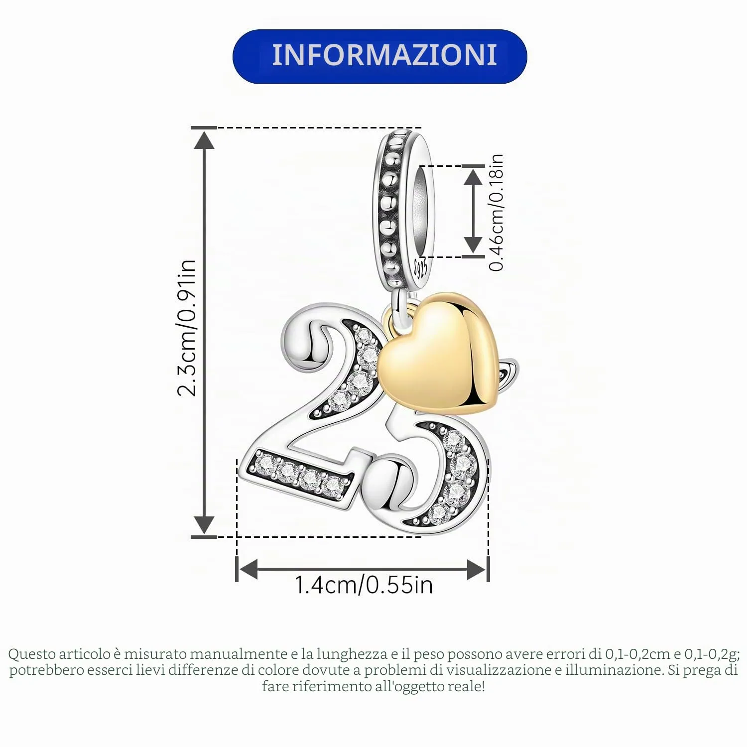PANPOKI Ciondoli Numerici Argento 925 con Cuore Placcato Oro 18K e Zirconi - immagine 4