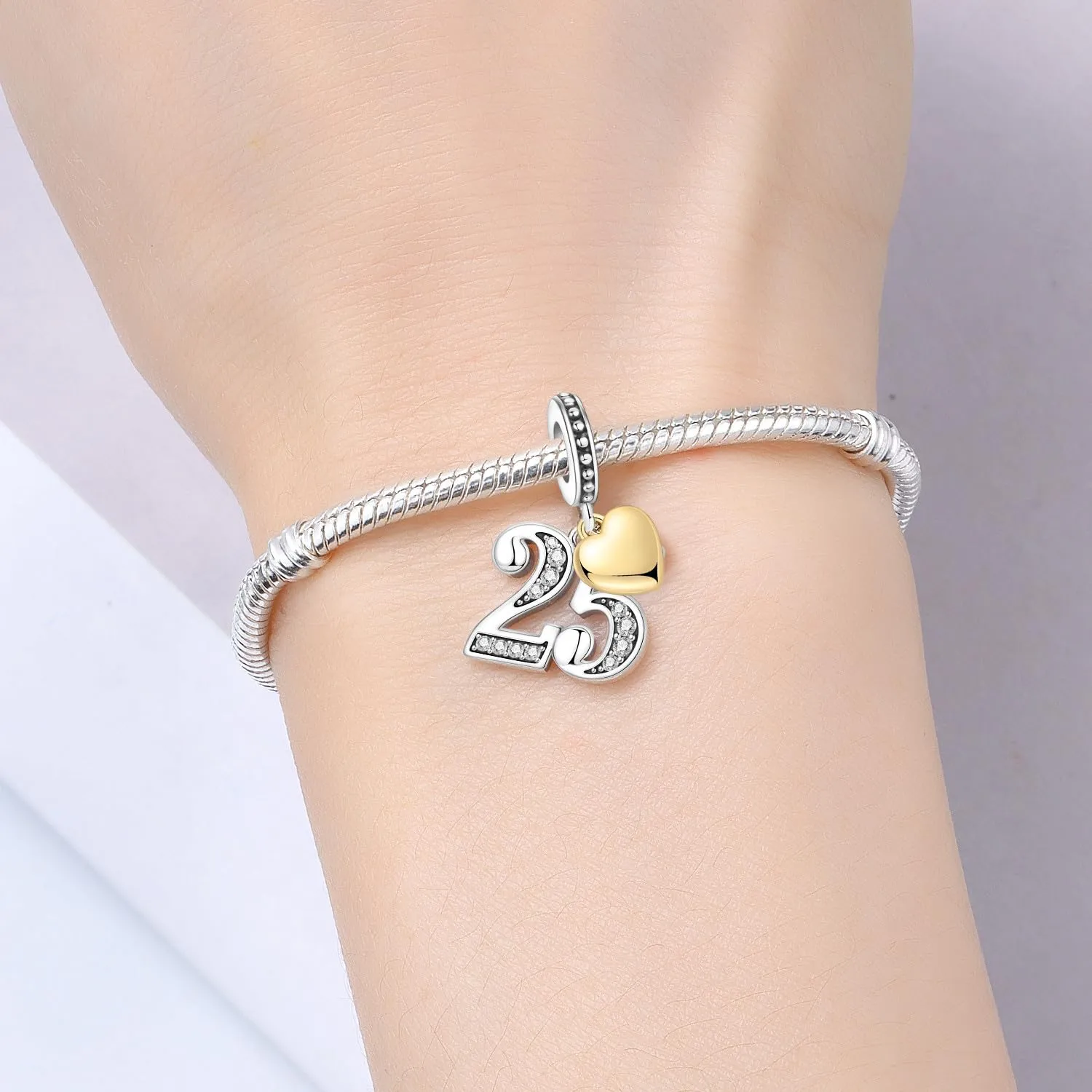 PANPOKI Ciondoli Numerici Argento 925 con Cuore Placcato Oro 18K e Zirconi - immagine 5