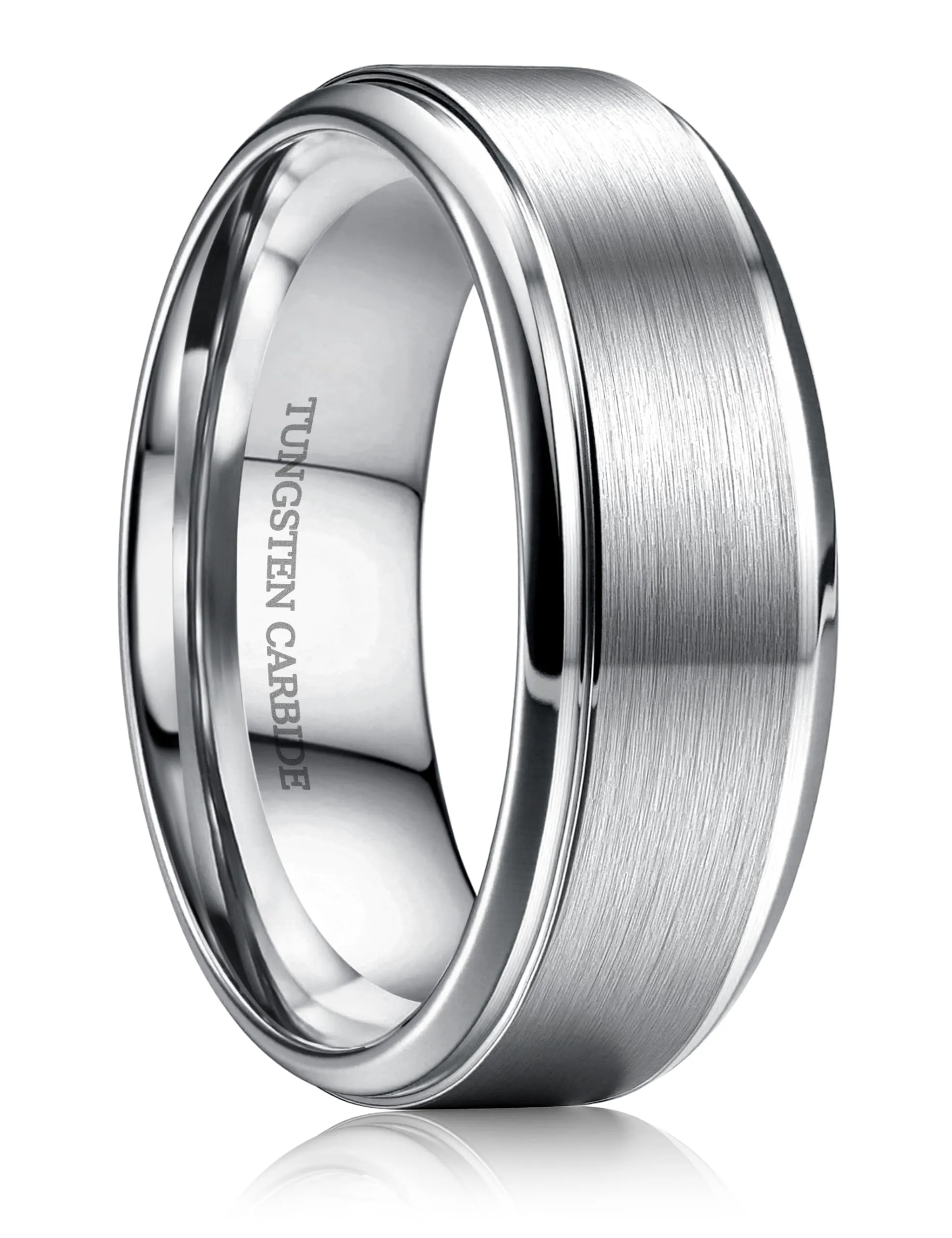 CASSIECA Anello in Tungsteno Argento 8mm, Fede Nuziale per Uomo e Donna, Dimensione 56 - immagine 1