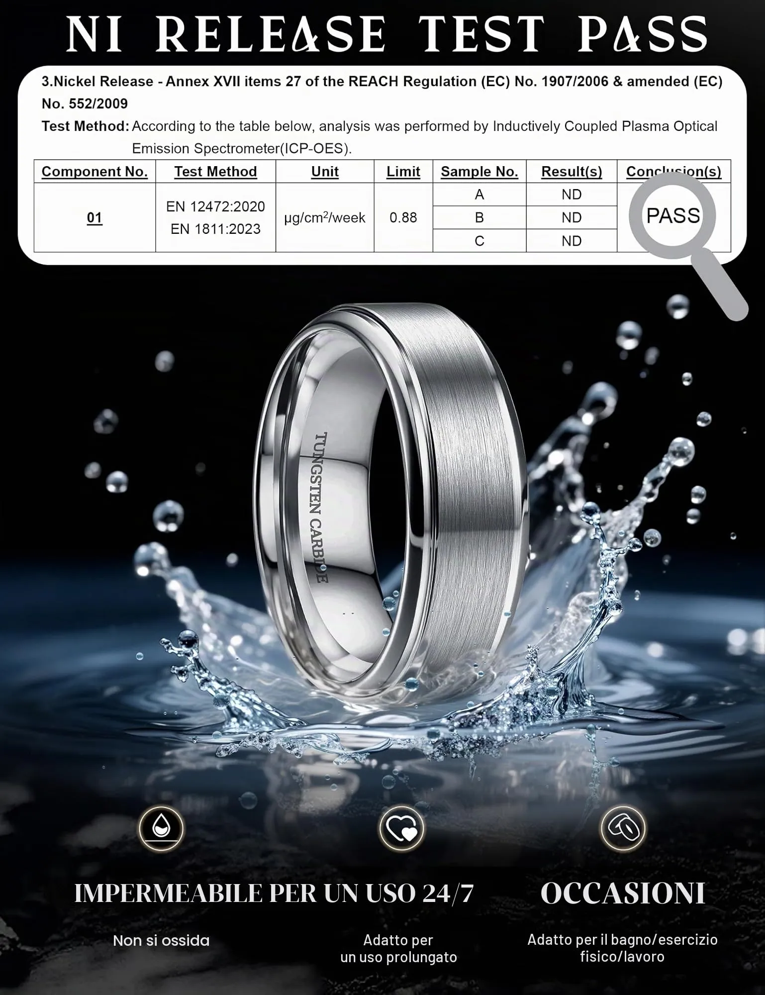 CASSIECA Anello in Tungsteno Argento 8mm, Fede Nuziale per Uomo e Donna, Dimensione 56 - immagine 5