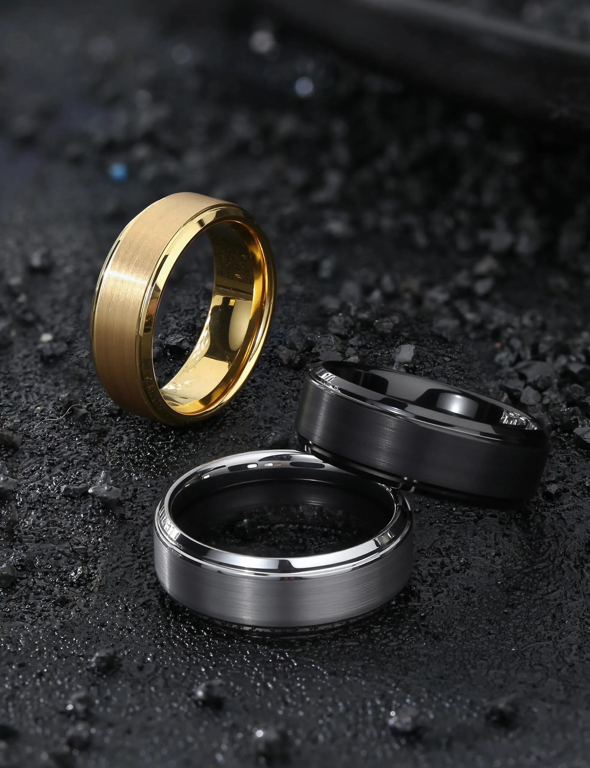 CASSIECA Anello Uomo in Tungsteno Oro, 8mm, Misura 61 - immagine 8