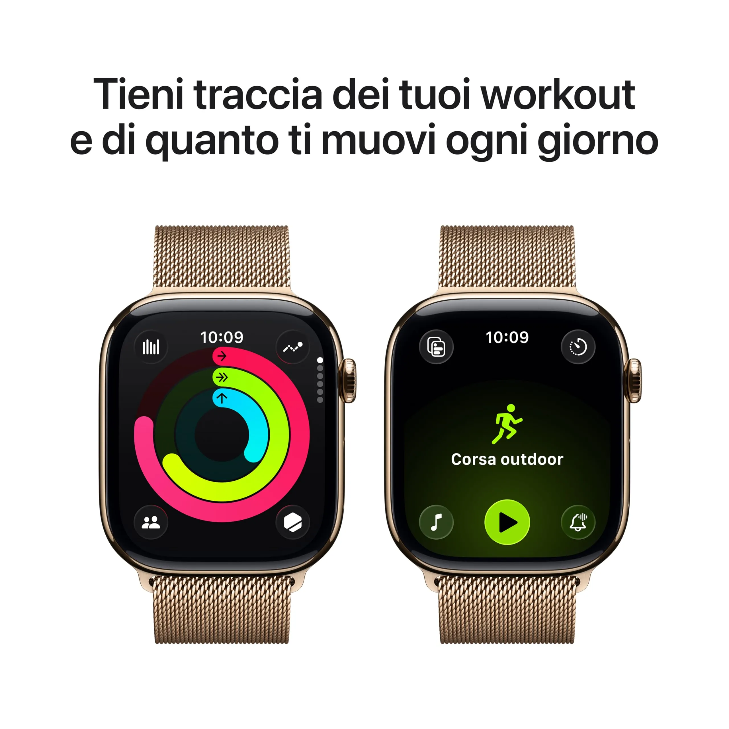Apple Watch Series 11 GPS + Cellular, 46 mm, Titanio Oro, Loop in Maglia Milanese Oro, S/M - immagine 3