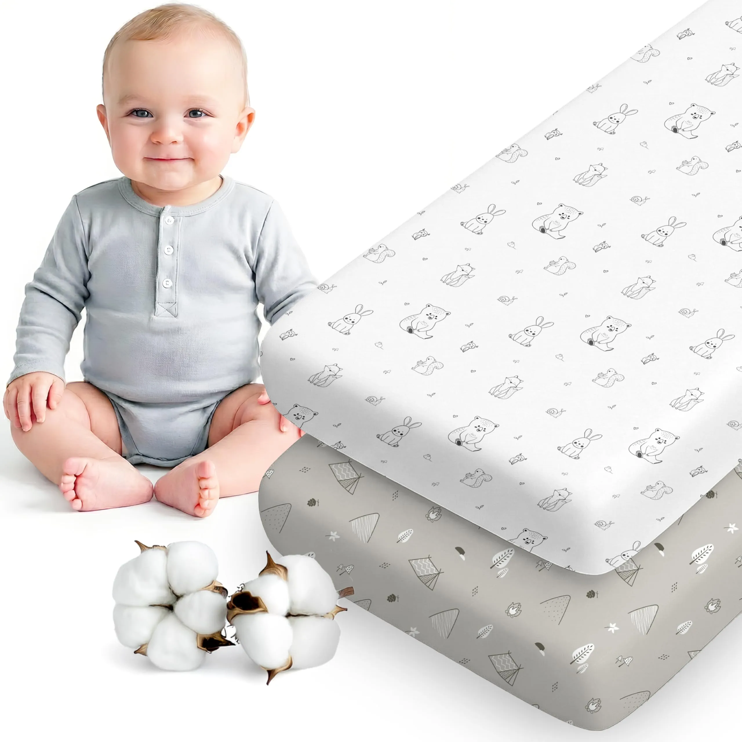 Dreamzie Set da 2 Lenzuola Culla 40x90 cm, 100% Cotone - immagine 1