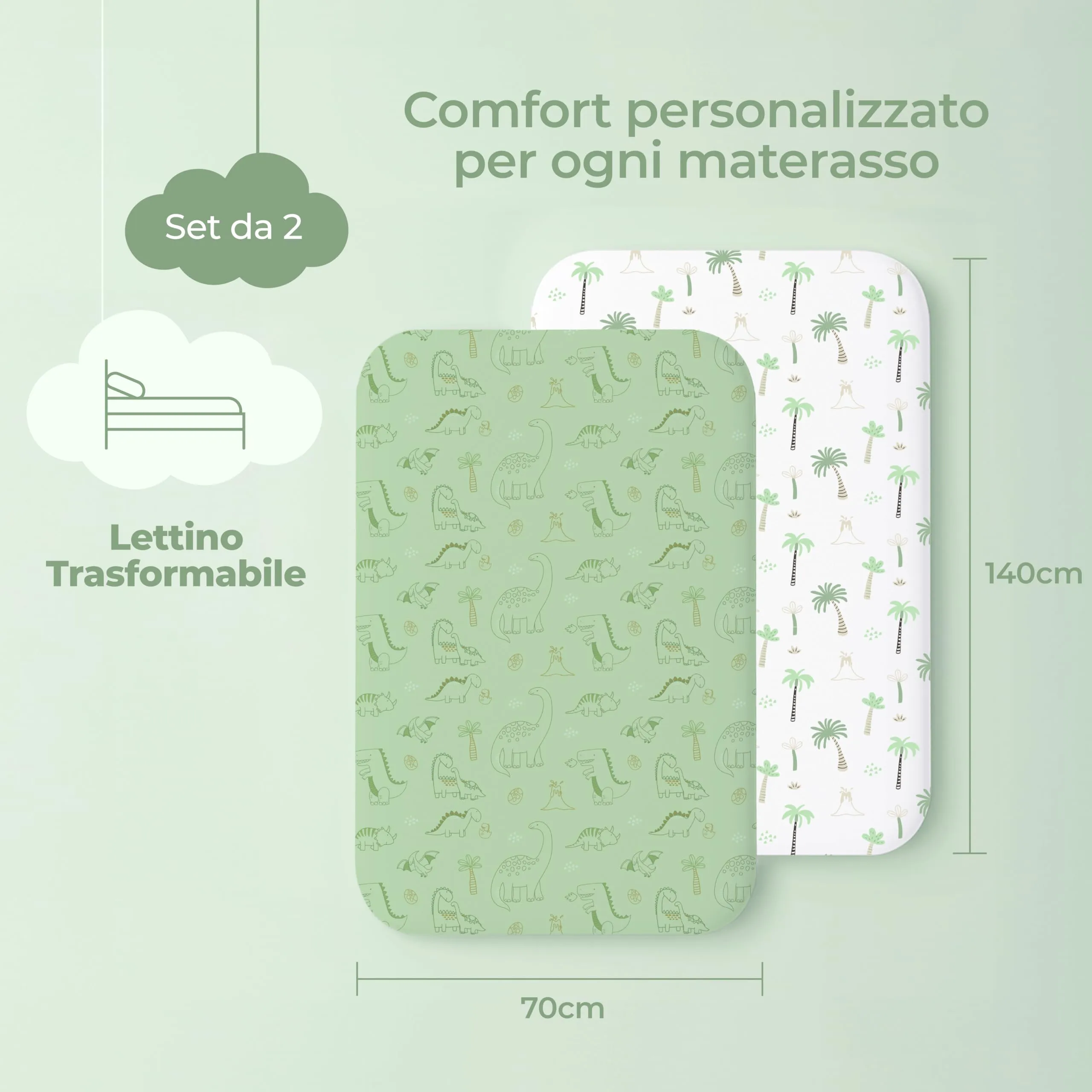 Dreamzie Set da 2 Lenzuola Lettino 70x140 cm 100% Cotone - immagine 2