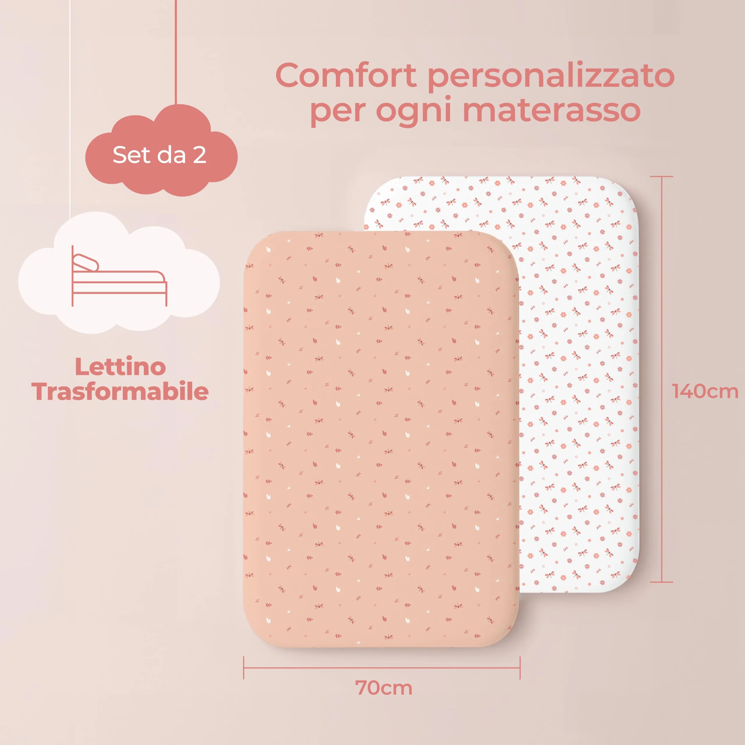 Dreamzie Set da 2 Lenzuola Lettino 70x140 cm 100% Cotone - immagine 2