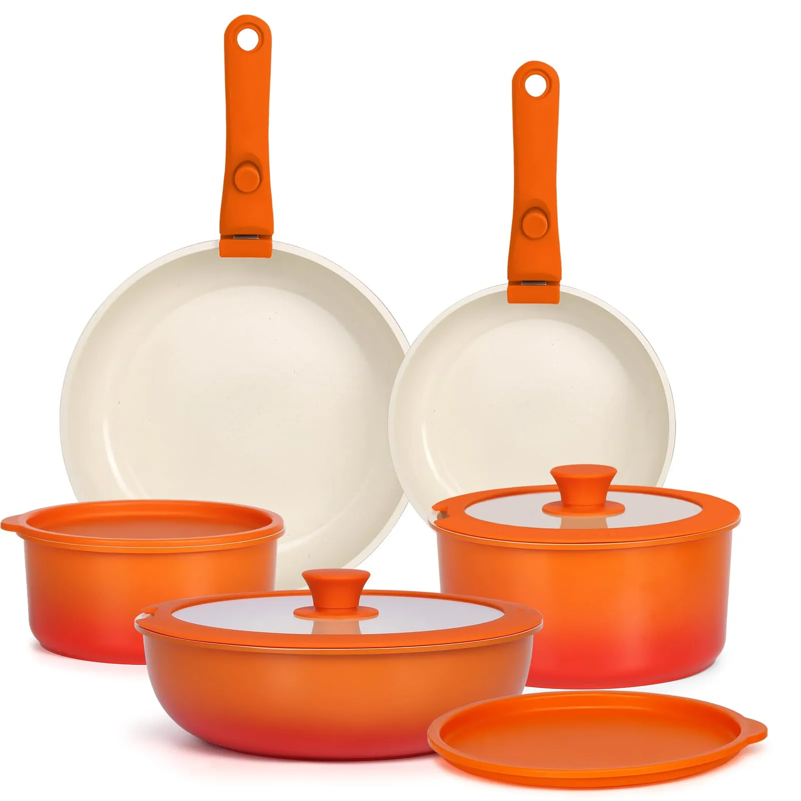 GiPP Set di Padelle Antiaderente 11 Pezzi Compatibile Induzione, Arancione - immagine 1