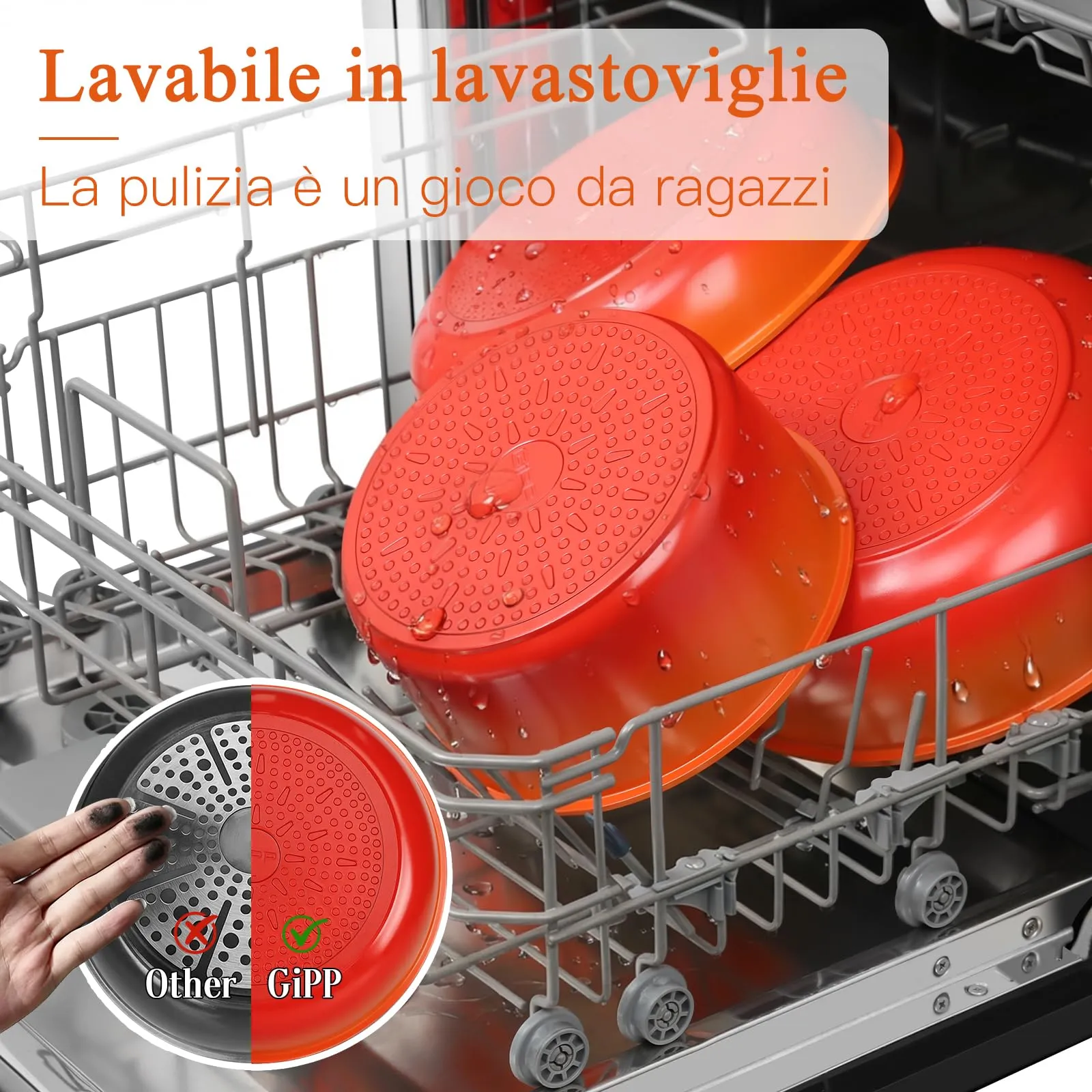 GiPP Set di Padelle Antiaderente 11 Pezzi Compatibile Induzione, Arancione - immagine 4