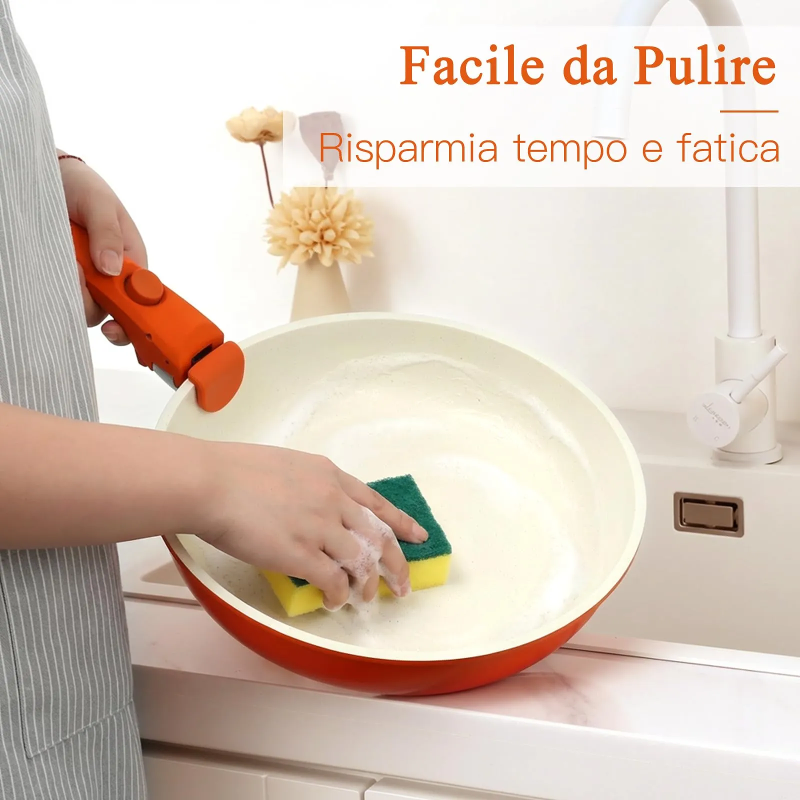 GiPP Set di Padelle Antiaderente 11 Pezzi Compatibile Induzione, Arancione - immagine 7