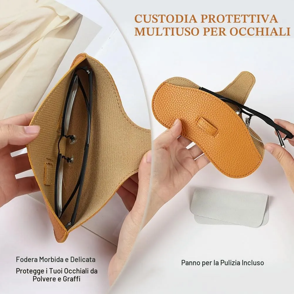 BUTBU Custodia Occhiali Morbida in Pelle PU, Marrone Chiaro - immagine 5
