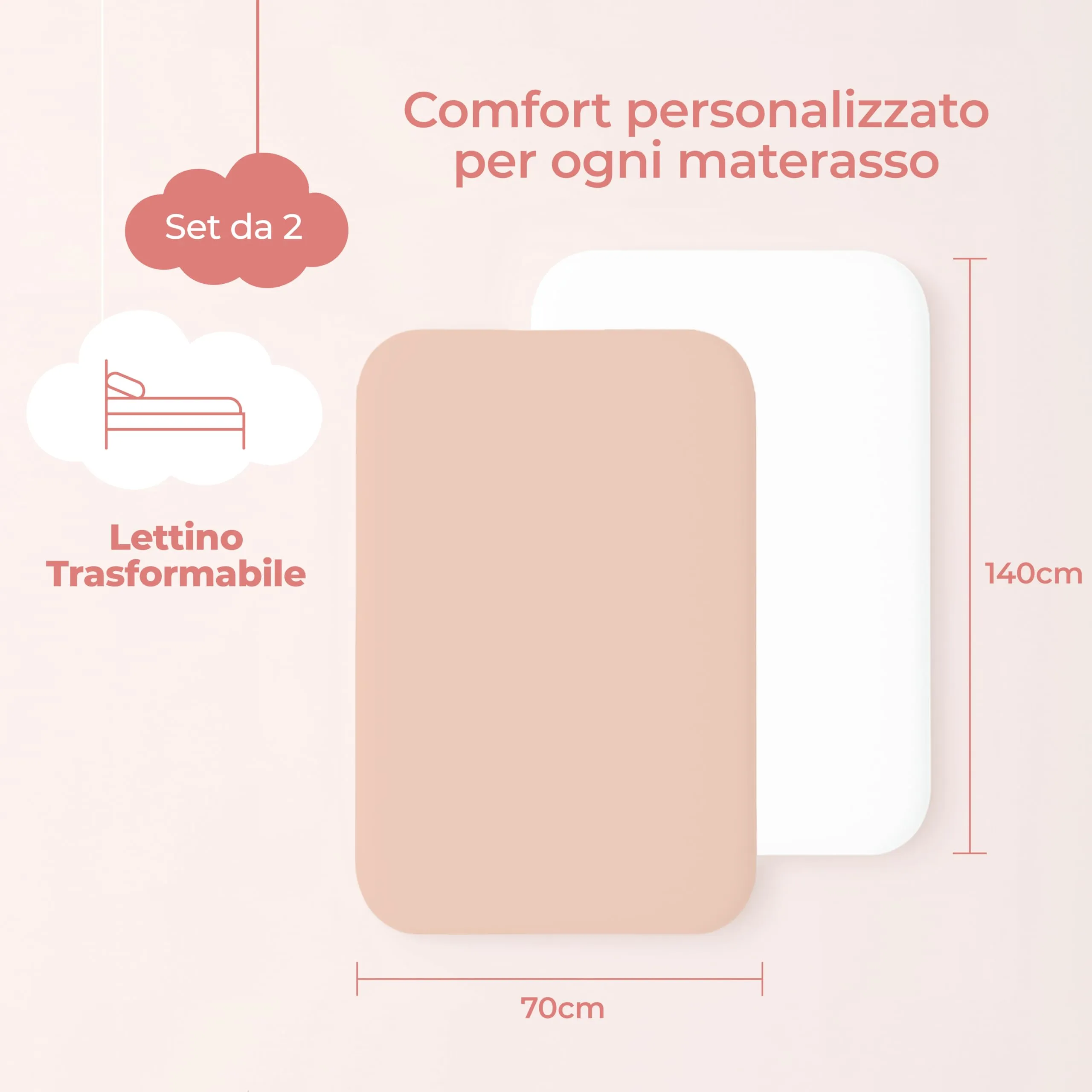 Dreamzie Set da 2 Lenzuola Lettino 70x140 cm, 100% Cotone - immagine 2