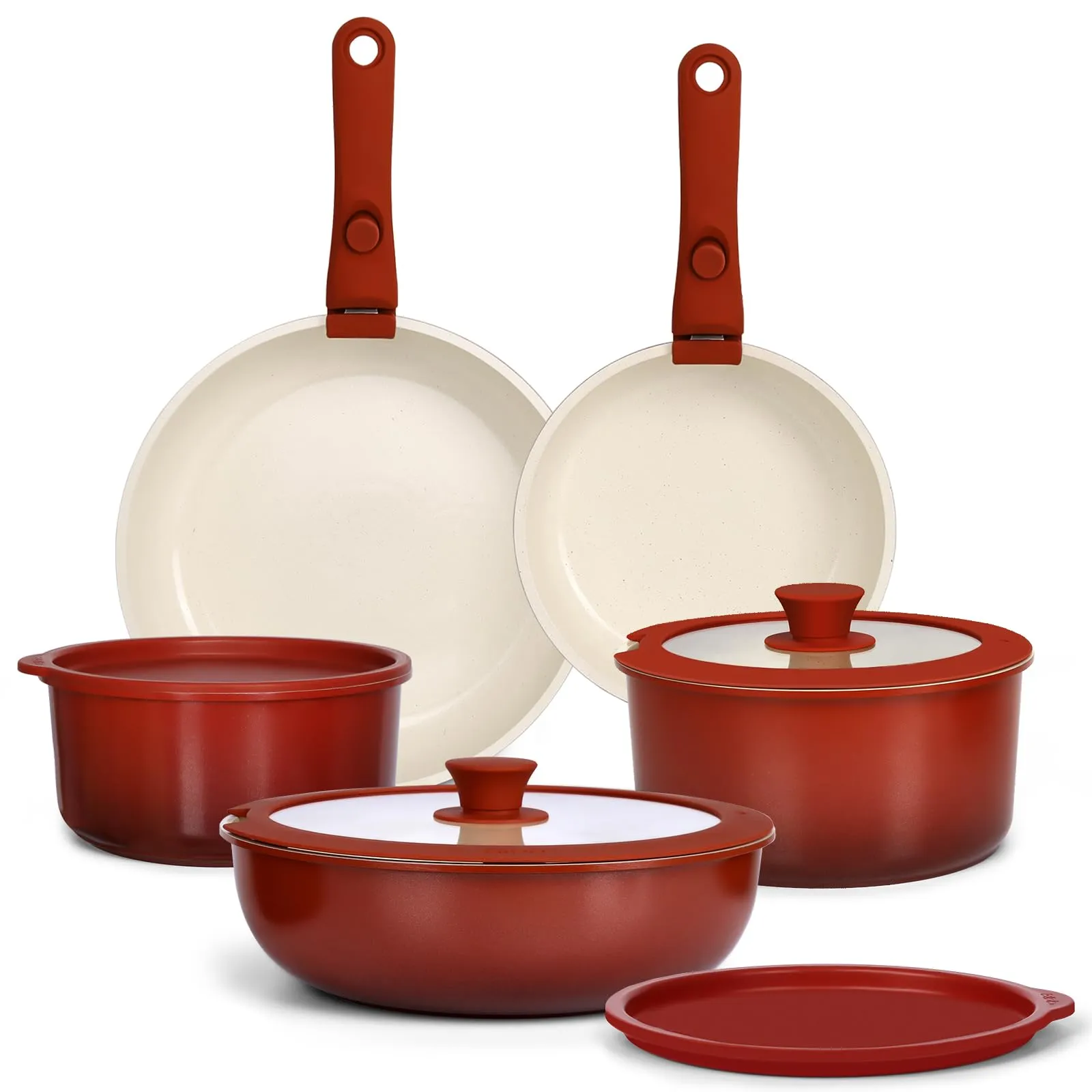 GiPP Set di Padelle Antiaderente 11 Pezzi, Compatibile Induzione, Rossa - immagine 1