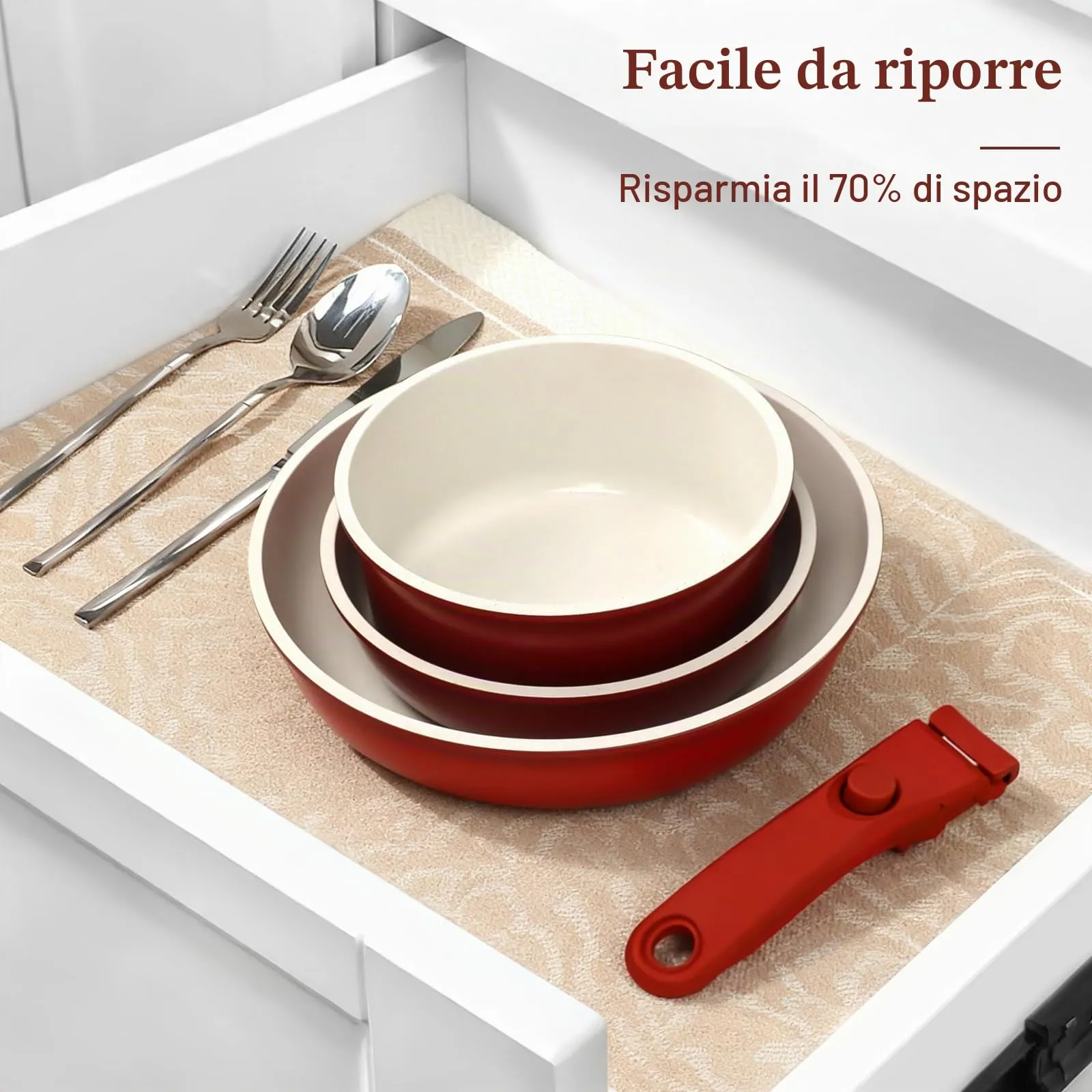 GiPP Set di Padelle Antiaderente 11 Pezzi, Compatibile Induzione, Rossa - immagine 5