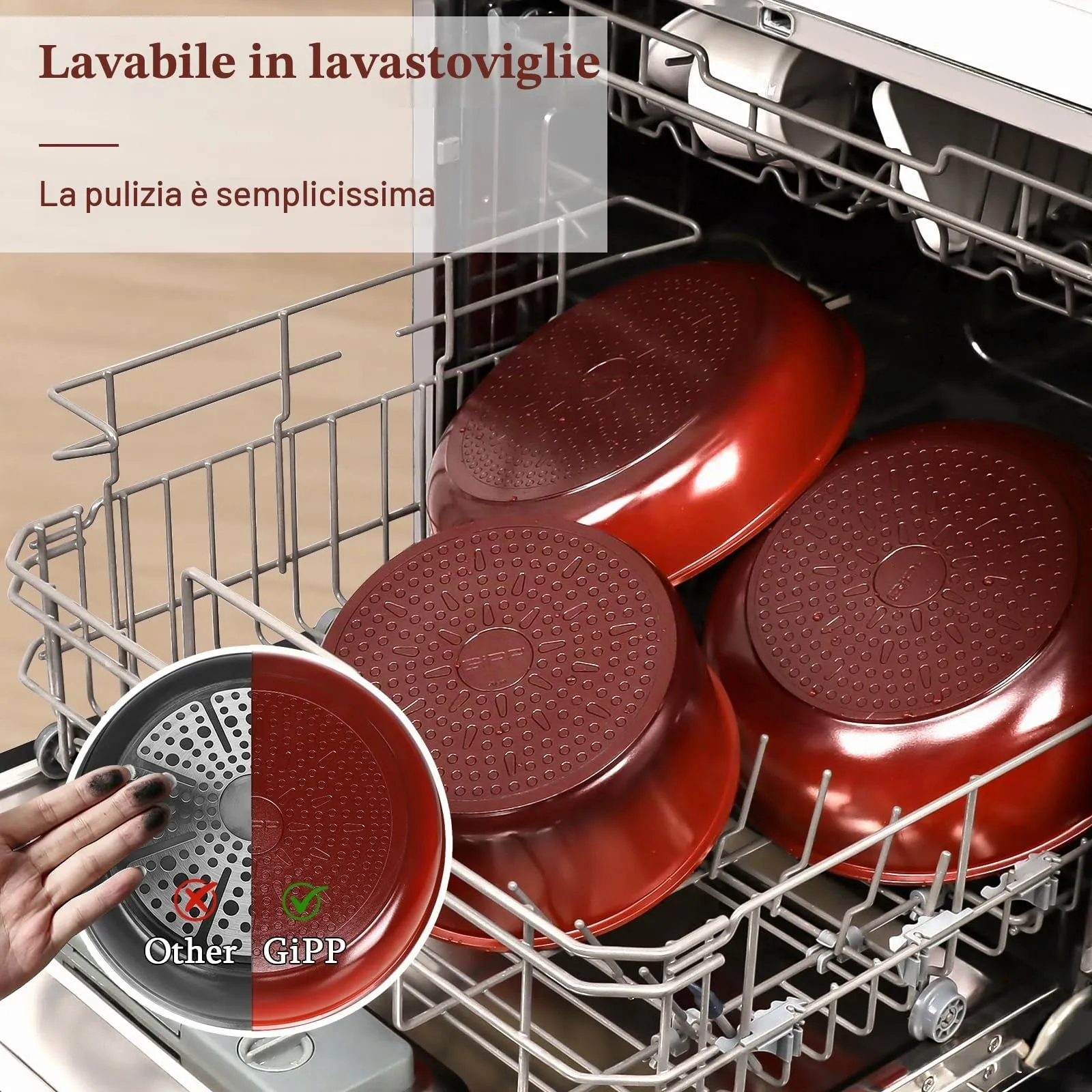 GiPP Set di Padelle Antiaderente 11 Pezzi, Compatibile Induzione, Rossa - immagine 6