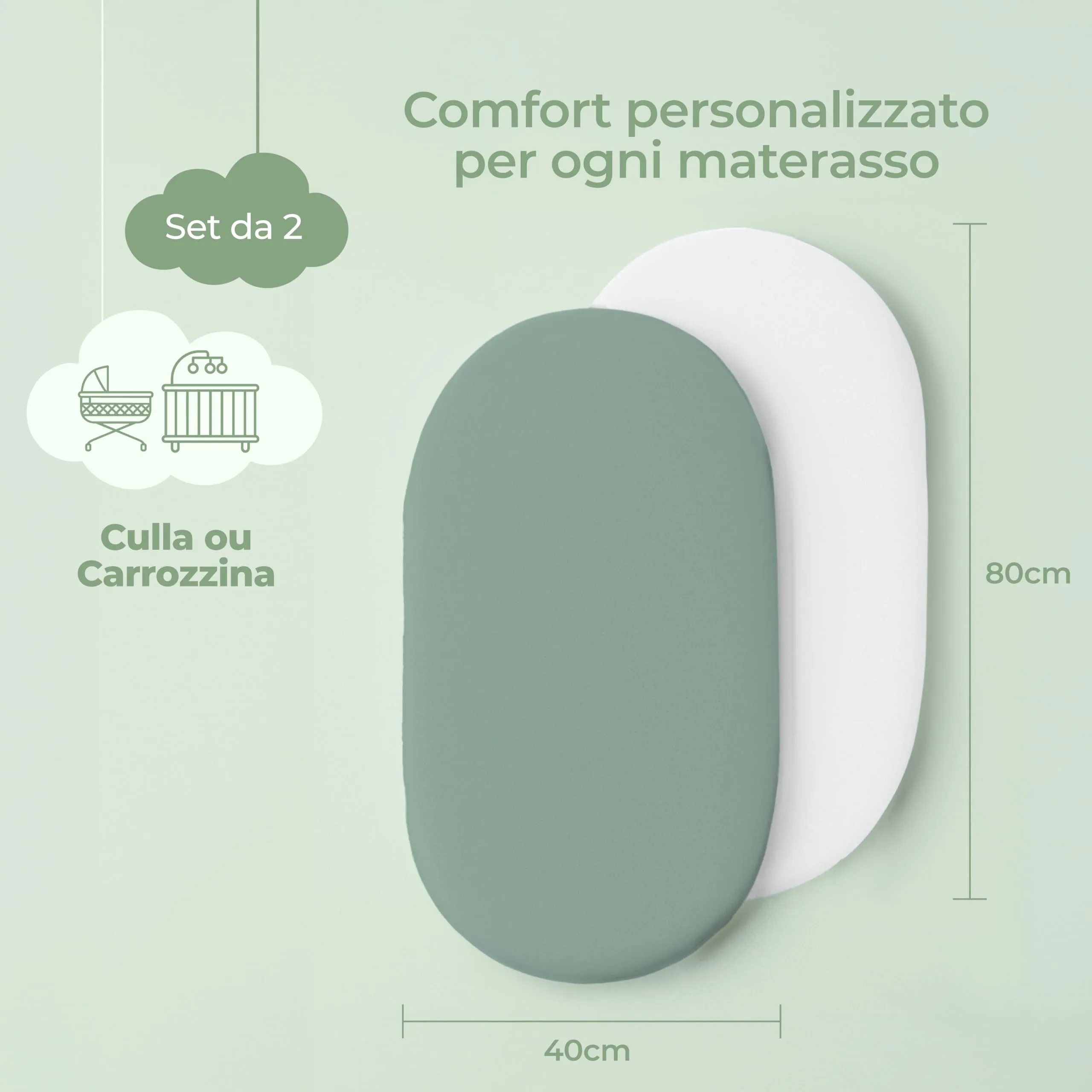 Dreamzie Set da 2 Lenzuola Culla 40x80 cm, 100% Cotone - immagine 2