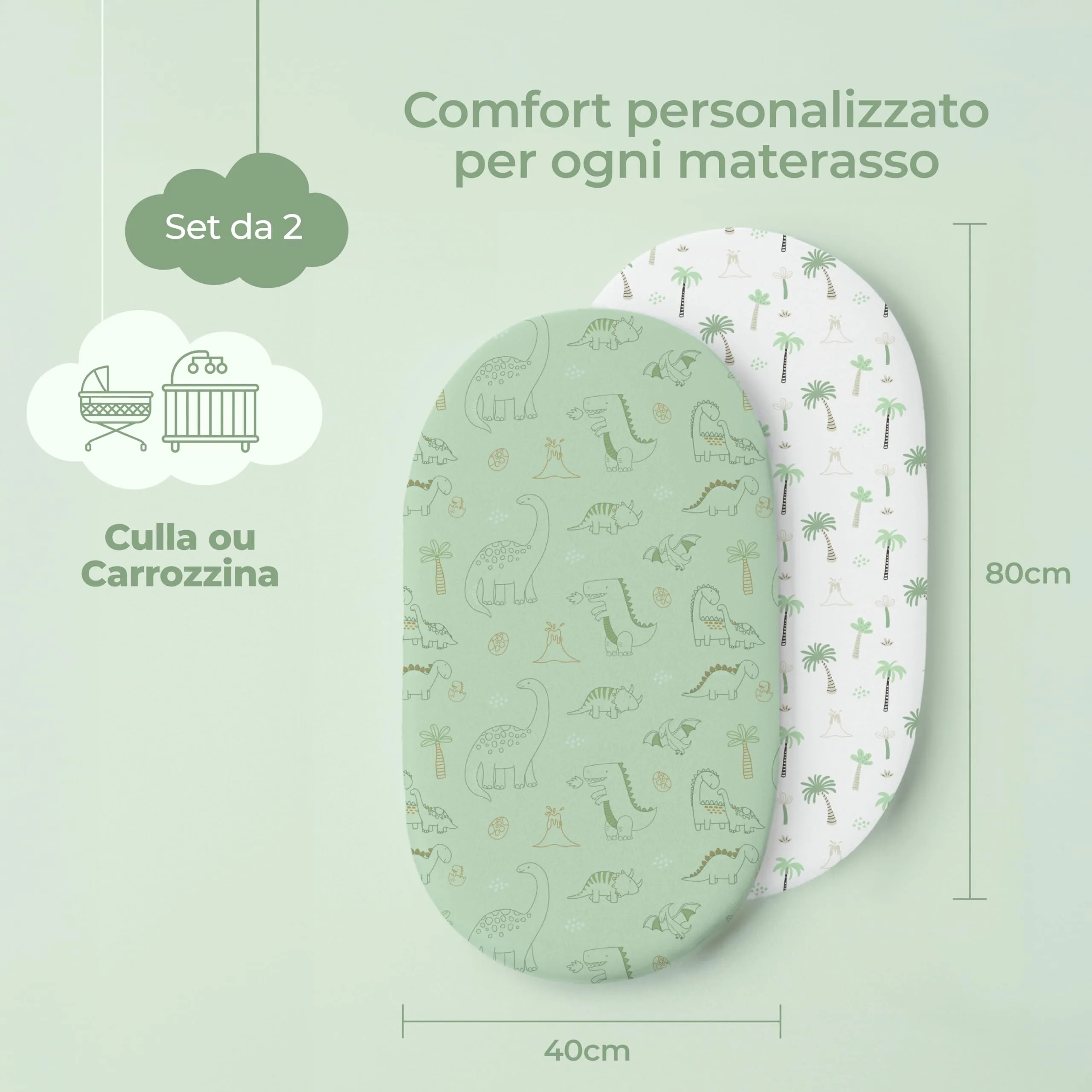 Dreamzie Set da 2 Lenzuola Culla 40x80 cm, 100% Cotone - immagine 2