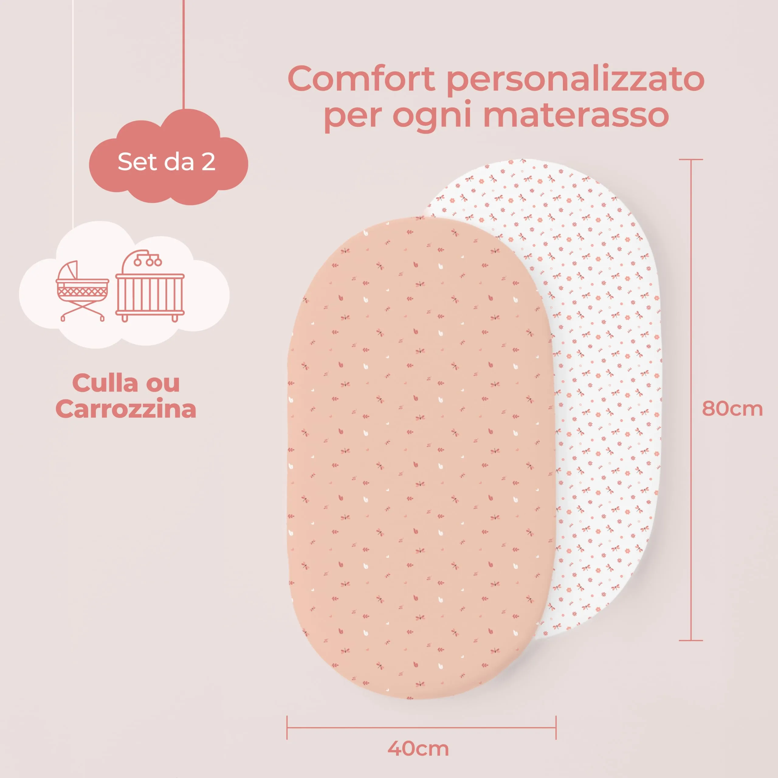 Dreamzie Set da 2 Lenzuola Culla 40x80 cm, 100% Cotone - immagine 2