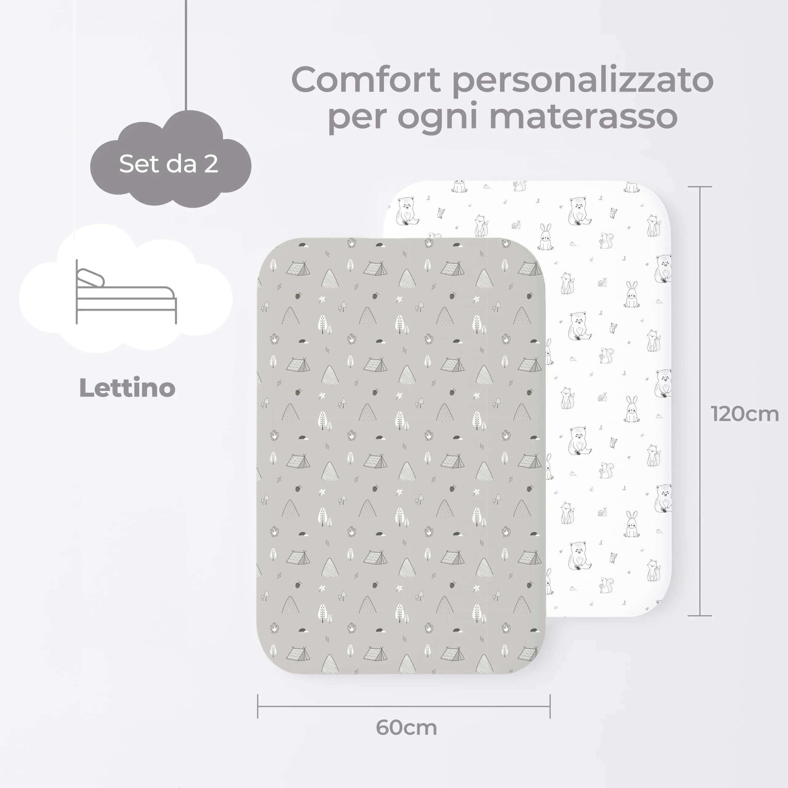 Dreamzie Set di 2 Lenzuola Lettino 60x120 cm, 100% Cotone - immagine 2