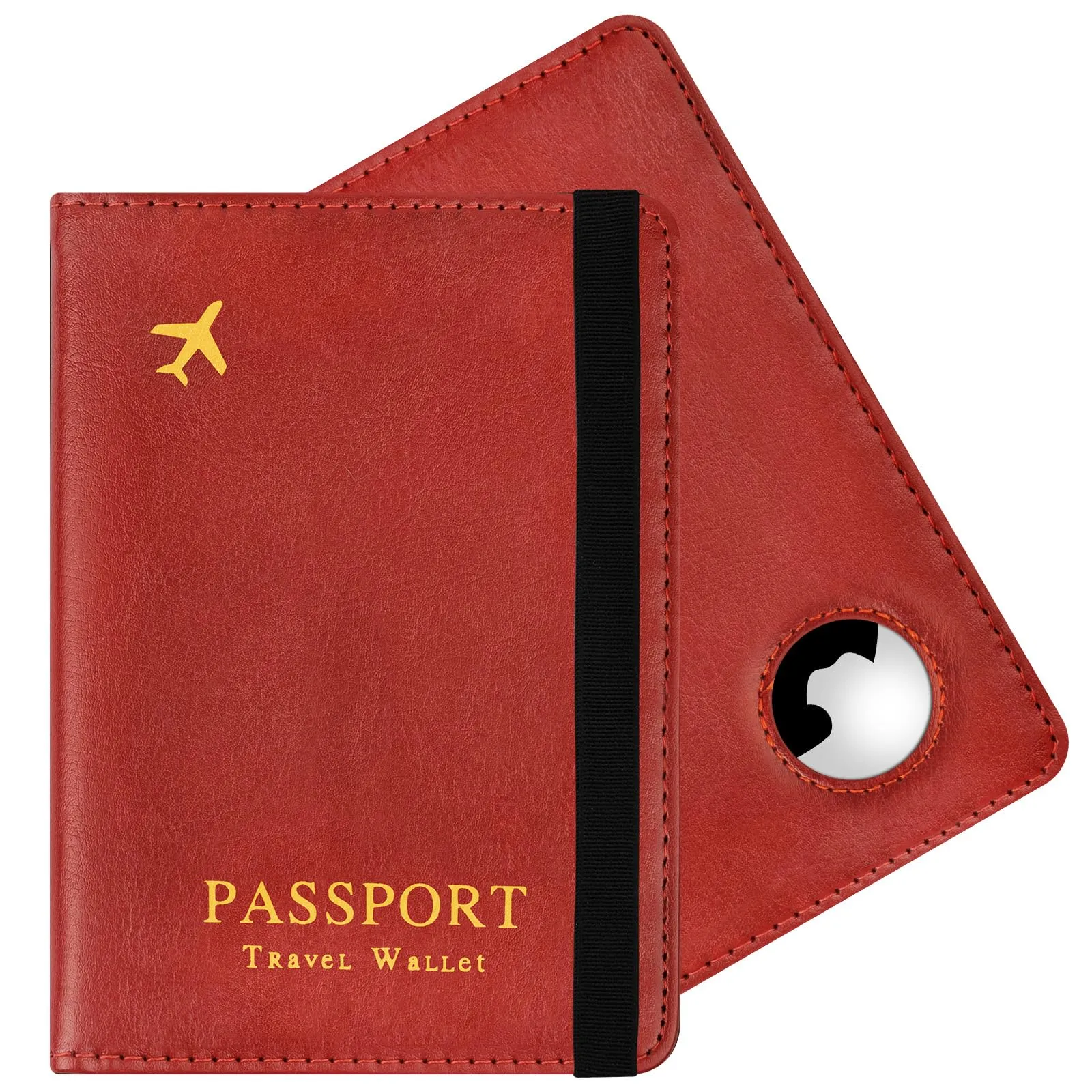 AOOSU Custodia per Passaporto in Pelle con Slot AirTag e Protezione RFID (Rosso) - immagine 1