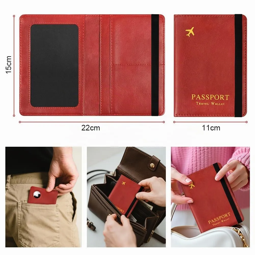 AOOSU Custodia per Passaporto in Pelle con Slot AirTag e Protezione RFID (Rosso) - immagine 2
