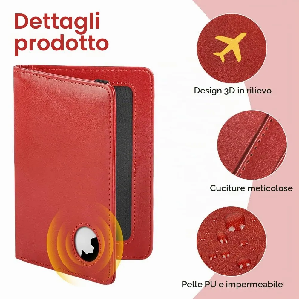 AOOSU Custodia per Passaporto in Pelle con Slot AirTag e Protezione RFID (Rosso) - immagine 4