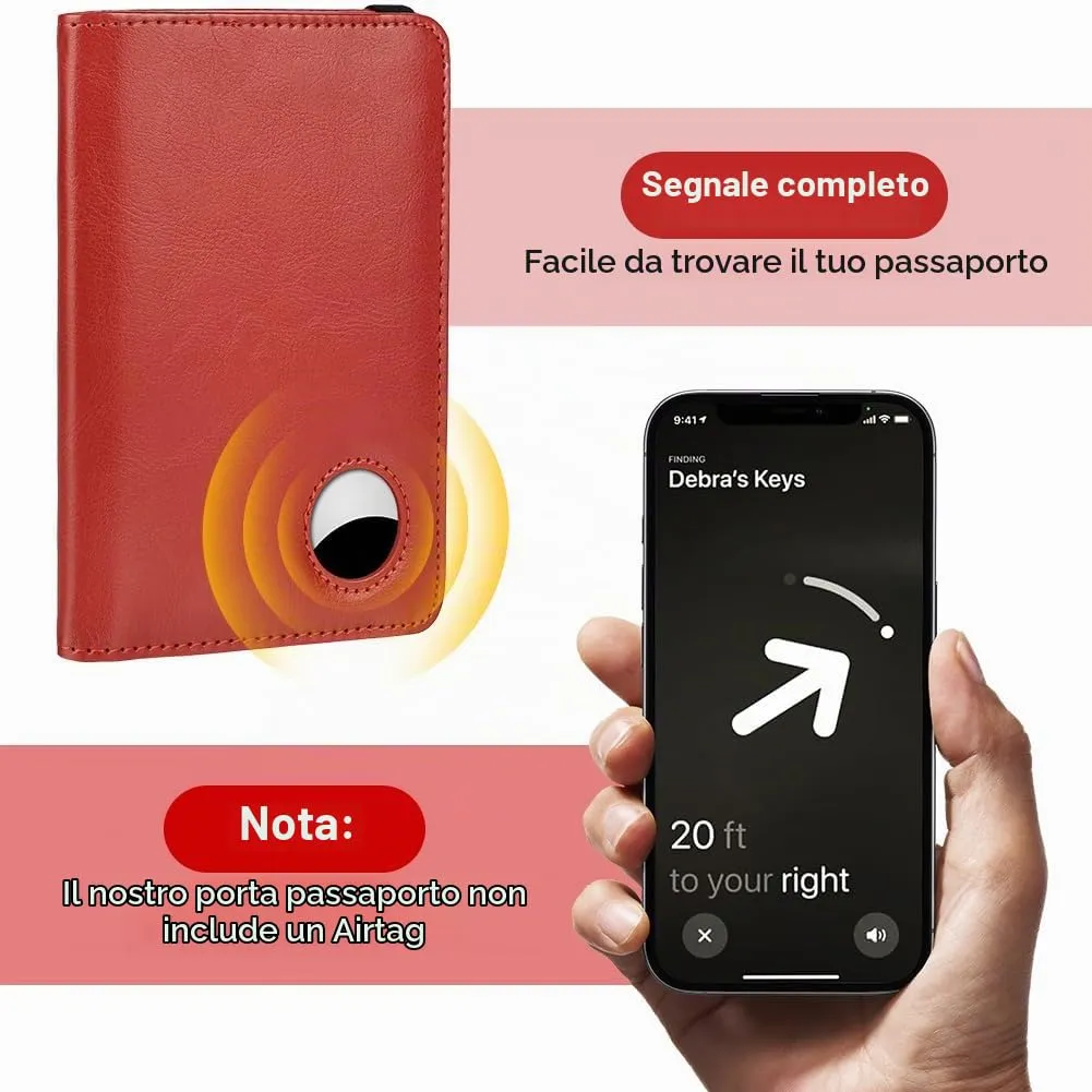AOOSU Custodia per Passaporto in Pelle con Slot AirTag e Protezione RFID (Rosso) - immagine 5