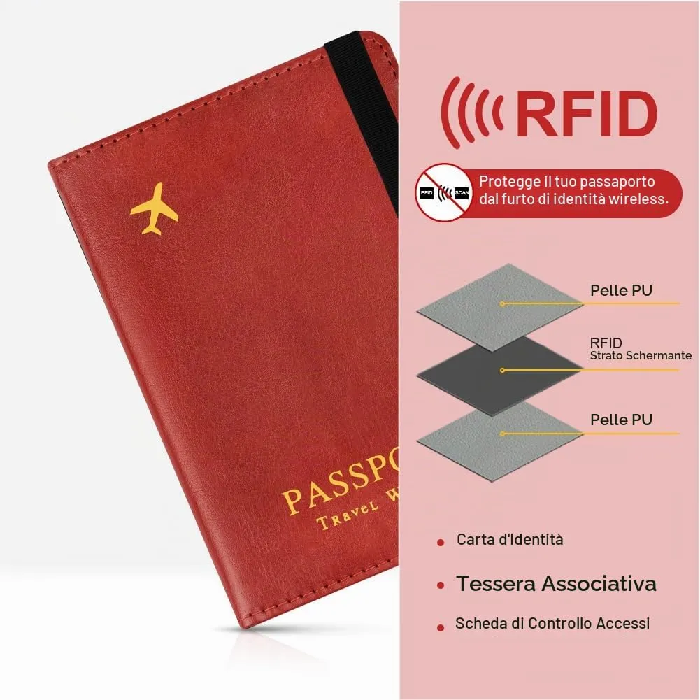 AOOSU Custodia per Passaporto in Pelle con Slot AirTag e Protezione RFID (Rosso) - immagine 6