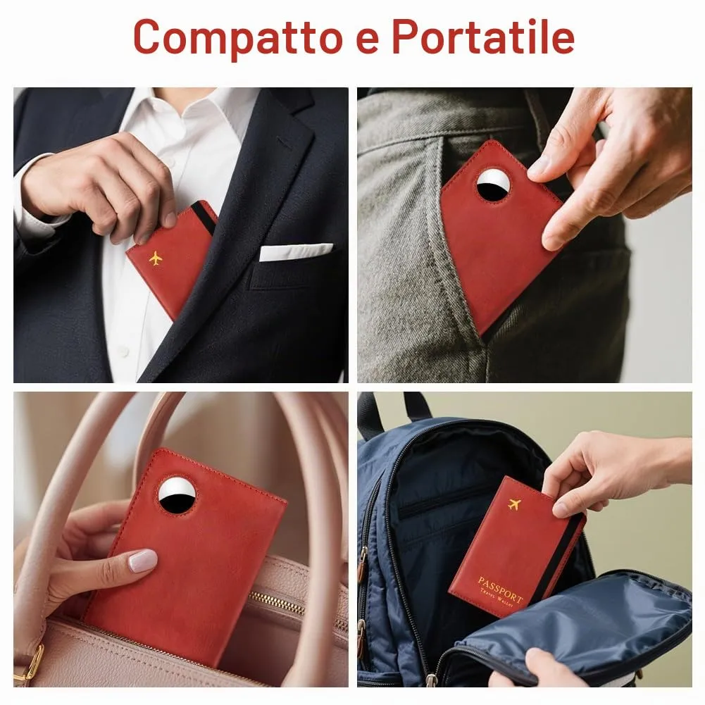 AOOSU Custodia per Passaporto in Pelle con Slot AirTag e Protezione RFID (Rosso) - immagine 7