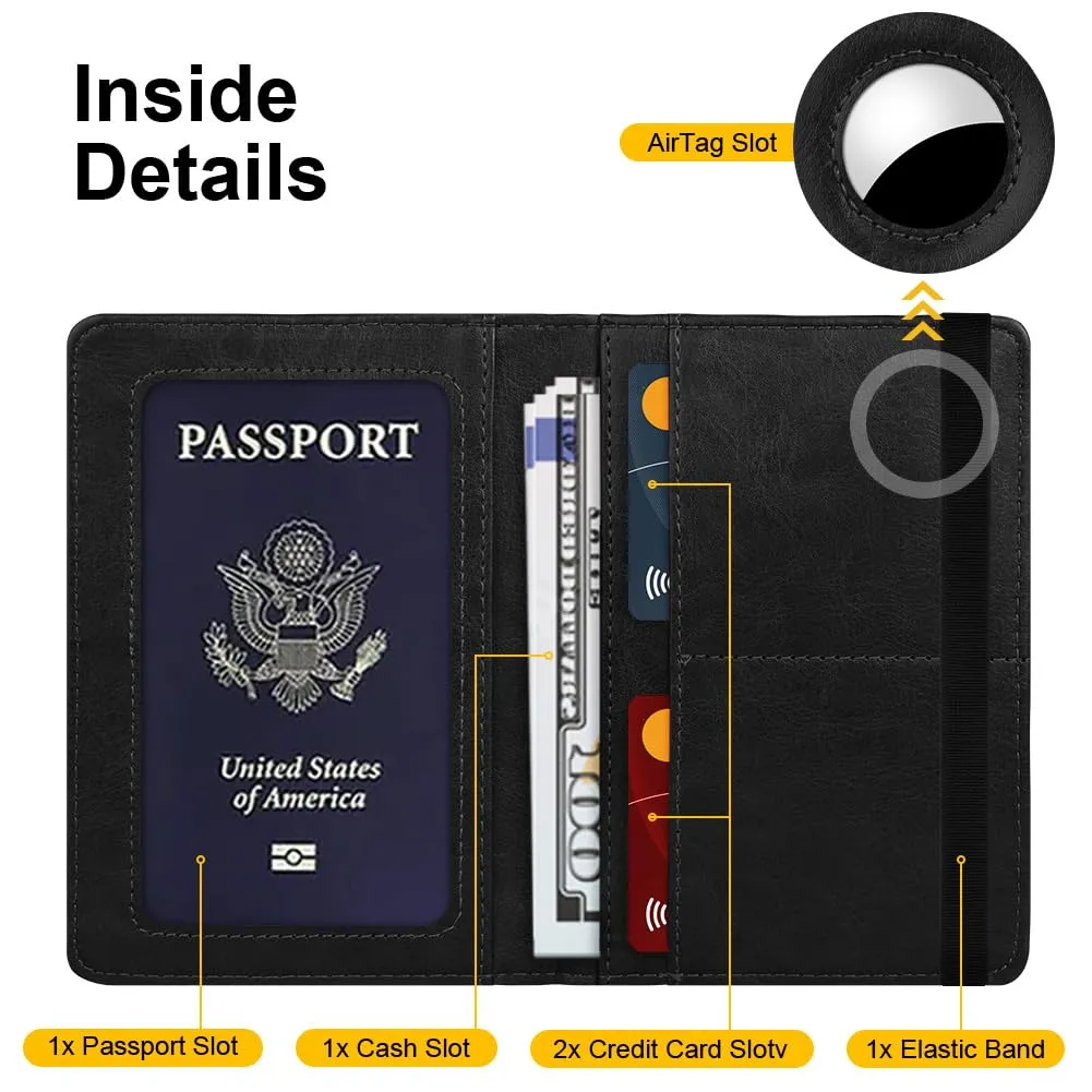 AOOSU Custodia per Passaporto in Pelle con Slot AirTag e Protezione RFID (Nero) - immagine 3