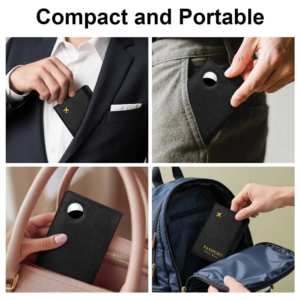 AOOSU Custodia per Passaporto in Pelle con Slot AirTag e Protezione RFID (Nero) - immagine 7