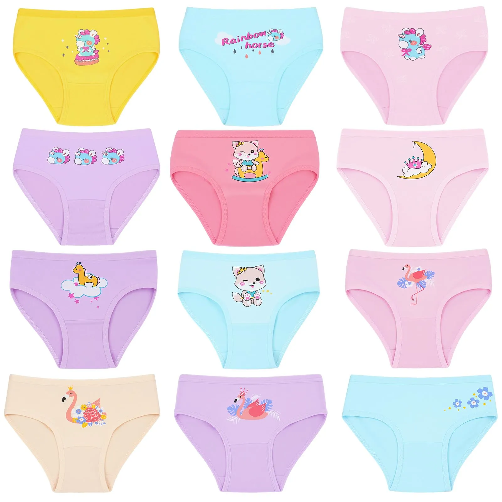 AYBUY Mutandine in Cotone per Bambina, Fantasie Cartoni Animati, Pacco da 12 Slip, 8-10 Anni, Stile A - immagine 1