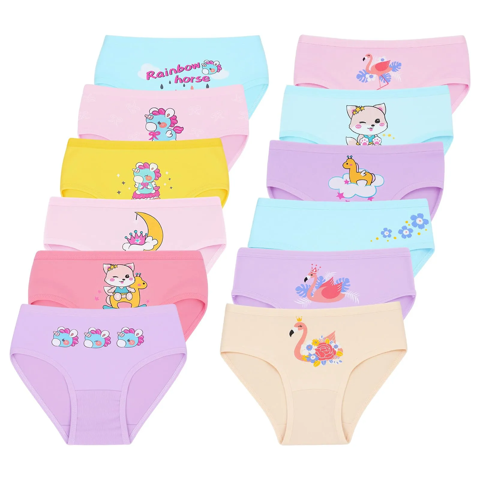 AYBUY Mutande in Cotone per Bambina, Pacco da 12 Slip con Motivi Cartoon, 4-6 Anni, Stile A - immagine 8