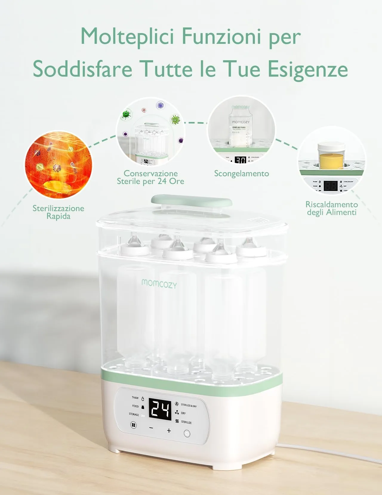 Momcozy Sterilizzatore Biberon Elettrico Multifunzione 8-in-1 a Vapore - immagine 4