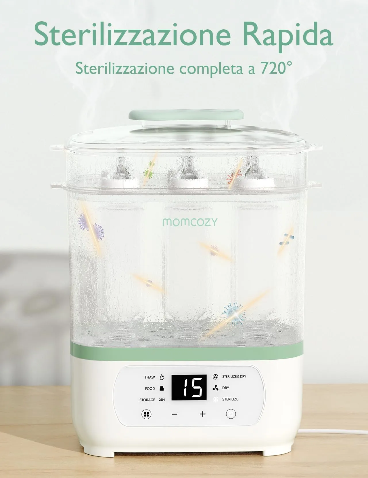 Momcozy Sterilizzatore Biberon Elettrico Multifunzione 8-in-1 a Vapore - immagine 6
