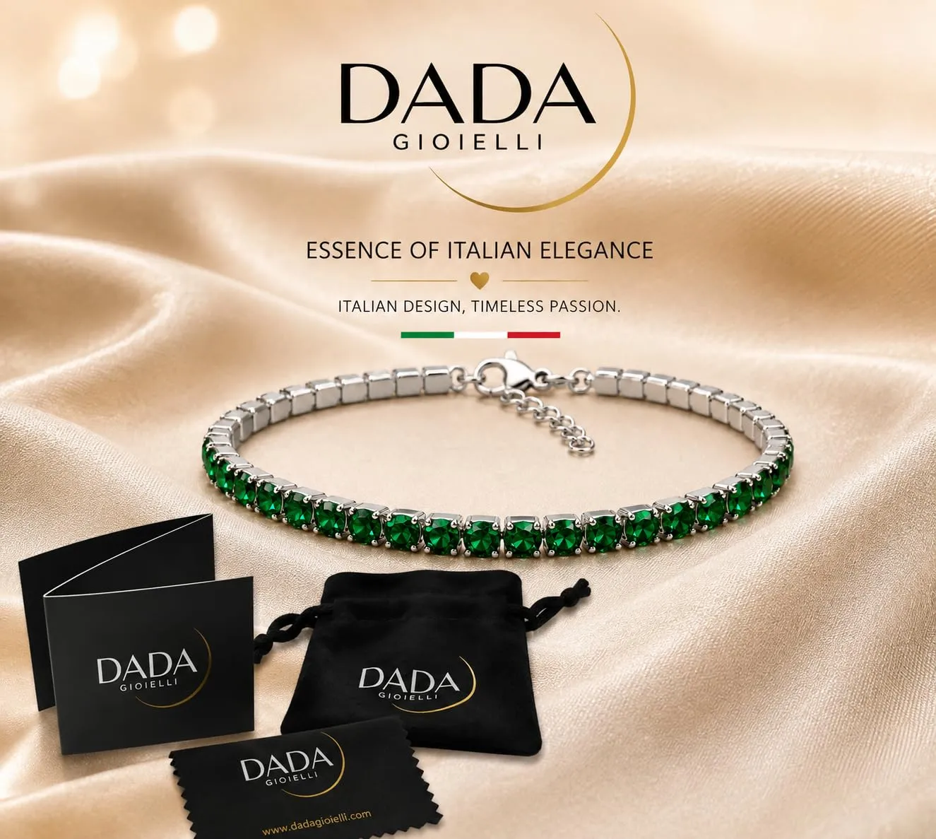 Dada Gioielli Bracciale Tennis Donna Zirconi 3 mm Acciaio Inossidabile 17+3 cm (Verde) - immagine 5