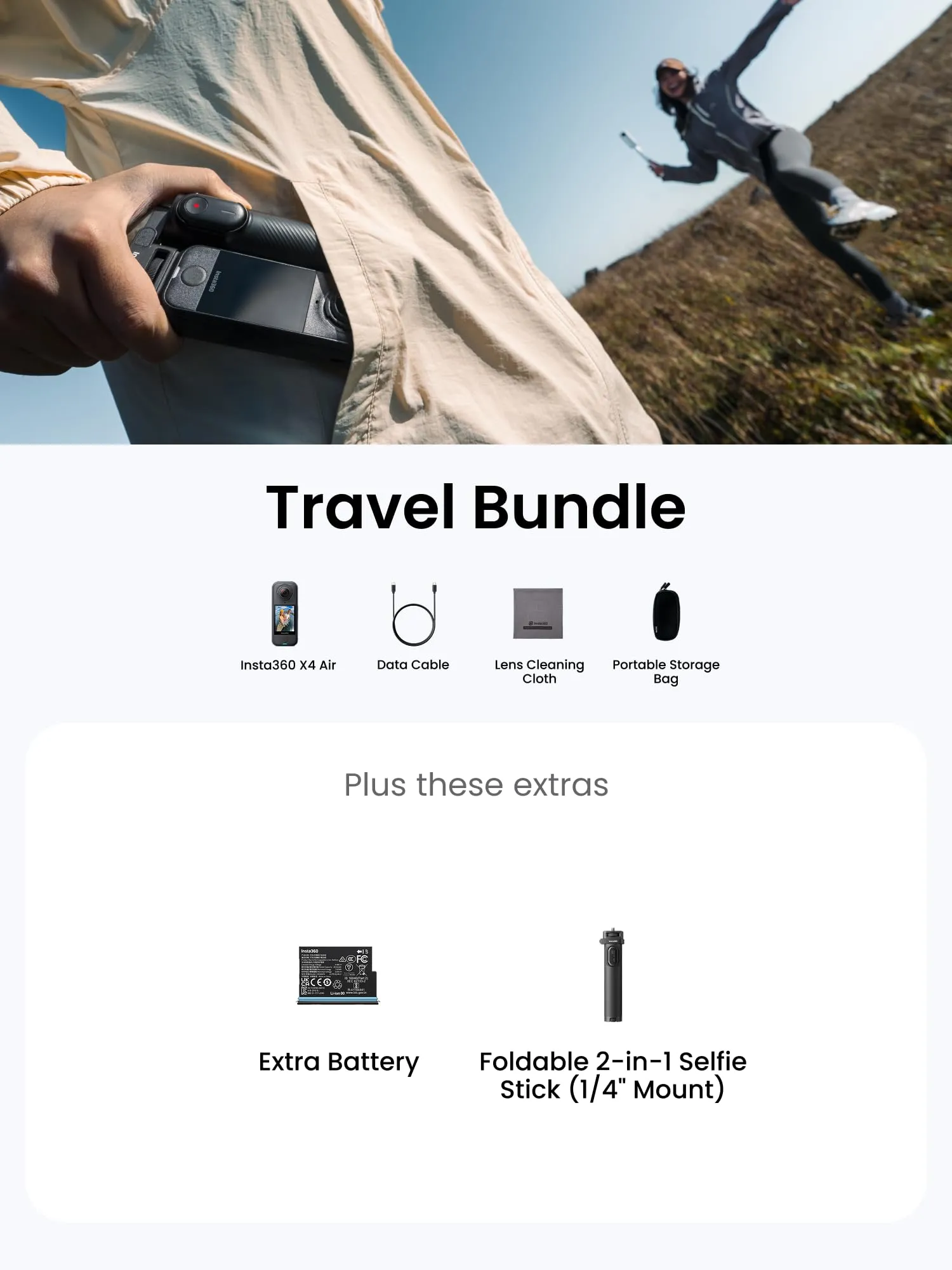 Insta360 X4 Air Pack Viaggio Nero grafite - Videocamera 8K 360 (165g) - immagine 2