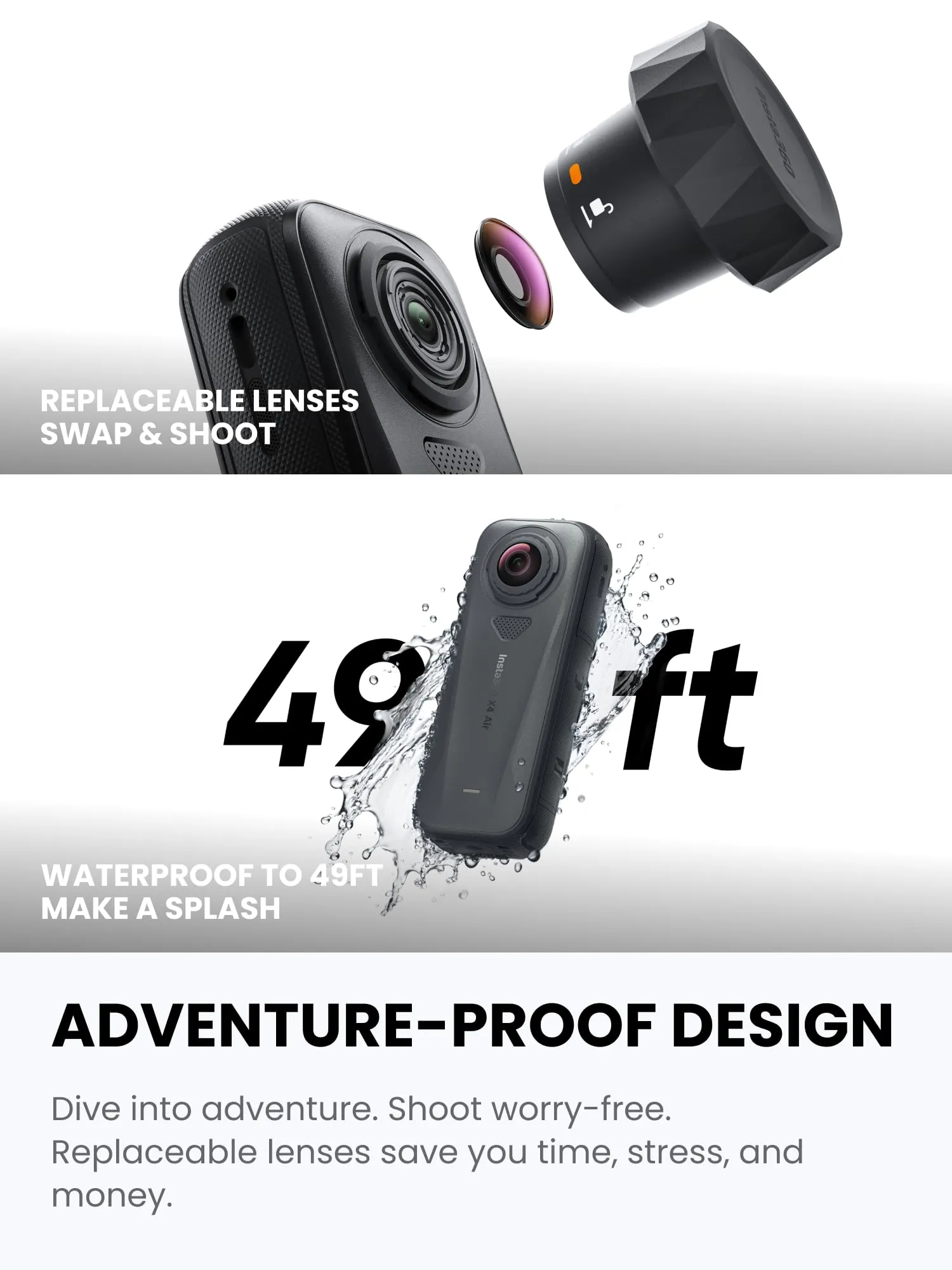 Insta360 X4 Air Pack Viaggio Nero grafite - Videocamera 8K 360 (165g) - immagine 9