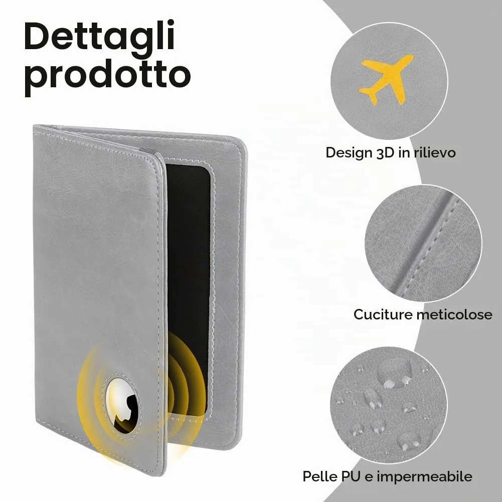 AOOSU Custodia per Passaporto in Pelle con Slot AirTag e Protezione RFID, Grigio - immagine 4