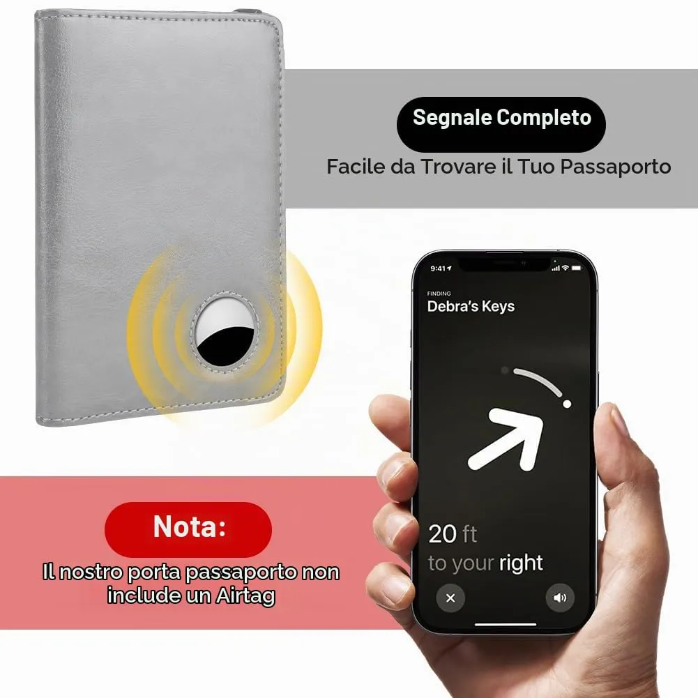 AOOSU Custodia per Passaporto in Pelle con Slot AirTag e Protezione RFID, Grigio - immagine 5
