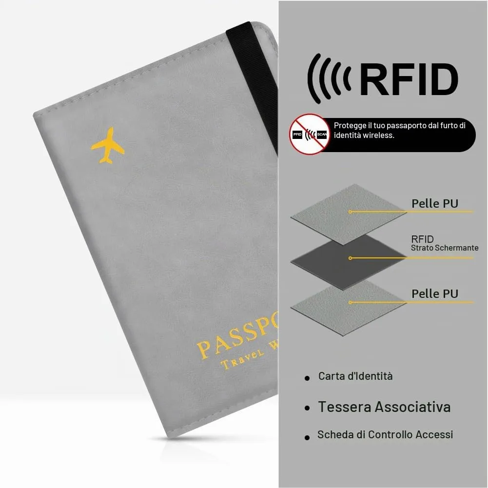 AOOSU Custodia per Passaporto in Pelle con Slot AirTag e Protezione RFID, Grigio - immagine 6