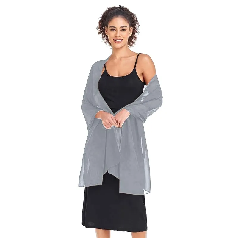 Van Der Rich Stola in Mussola di Seta Foulard Scialle Leggero Donna - Grigio Chiaro - immagine 4