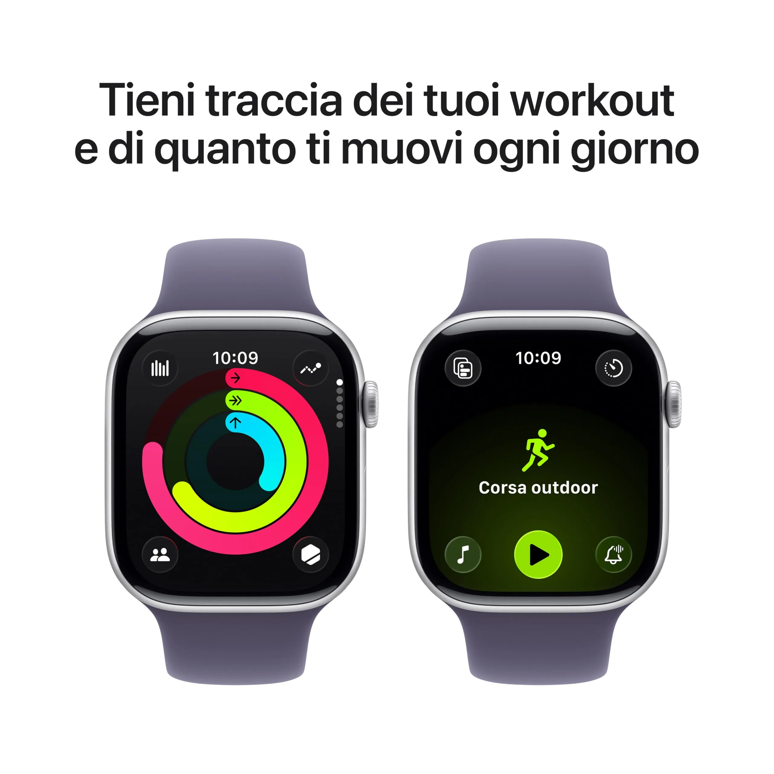 Apple Watch Series 11 GPS, 46 mm Alluminio Argento, Cinturino Sport Viola Nebbia - M/L - immagine 3